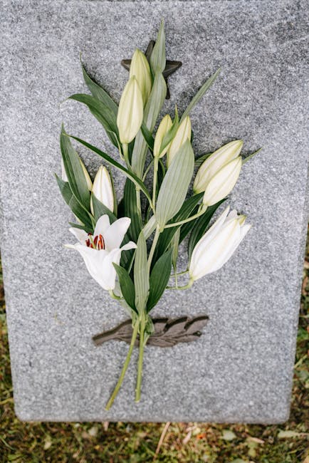 A floral tribute featuring a bouquet of white lilies and white tulips with closed buds and open blooms, arranged with long green leaves, provided by flowerscroydon.co.uk. The flowers are fresh, with s