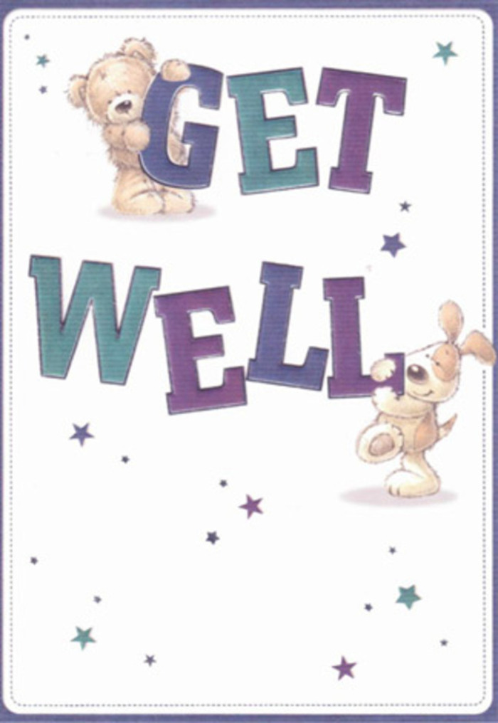 Celebrating gentle encouragement and communal care, this get well card features endearing illustrations of a bear and puppy-tender reminders of companionship, as cherished as the friendly faces seen in Croydon's local florists. Playful stars, rendered in glowing blues and deep purples, swirl around the pair as though scattering good wishes throughout familiar neighbourhoods like Addiscombe or Shirley. The typography leaps across the card in robust, blocky letters, coloured vividly in indigo and aqua, grounding the scene in cheerful reassurance. There's almost a tactile presence: the bear's fur appears soft to the touch, and the puppy's velvety ears evoke comfort, like the embrace of a trusted friend. The creamy background, luminous and inviting, gives the entire scene a lightness and clarity reminiscent of a Croydon morning. Imagine pairing this card with a thoughtful bouquet from a local shop, the combined gesture bringing a wave of positivity to a loved one recuperating at home or in Mayday Hospital. Each element, from the composition of the text to the whimsical postures of the animal friends, reflects the nurturing attention that goes into every arrangement crafted by Flowers Croydon-delivering hope, healing, and a little spark of happiness to anyone in need. The card embodies an airy, uplifting mood, making it a heartfelt way to lift the spirits of young and old alike.